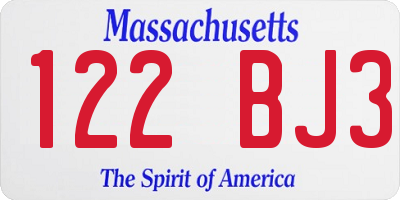 MA license plate 122BJ3