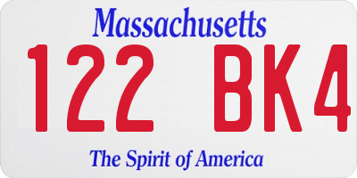 MA license plate 122BK4