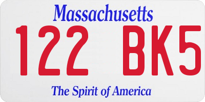 MA license plate 122BK5