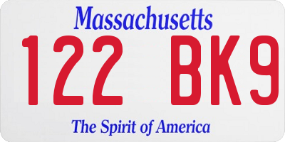 MA license plate 122BK9