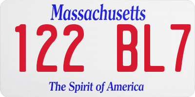 MA license plate 122BL7