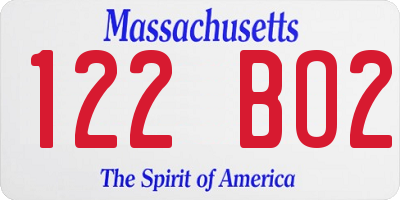 MA license plate 122BO2