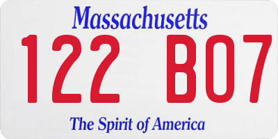 MA license plate 122BO7