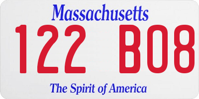 MA license plate 122BO8