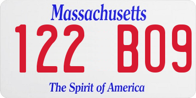 MA license plate 122BO9