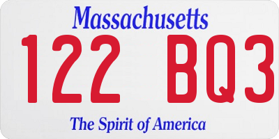 MA license plate 122BQ3