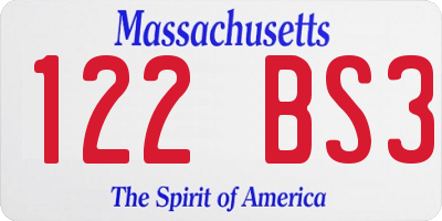 MA license plate 122BS3