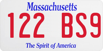 MA license plate 122BS9
