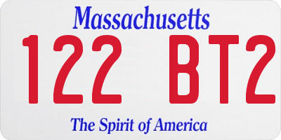MA license plate 122BT2