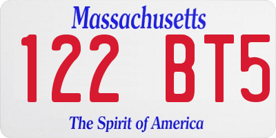 MA license plate 122BT5