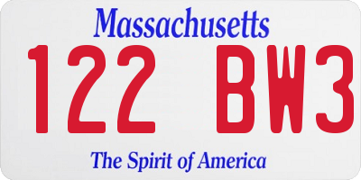 MA license plate 122BW3