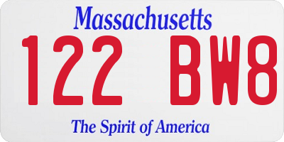 MA license plate 122BW8