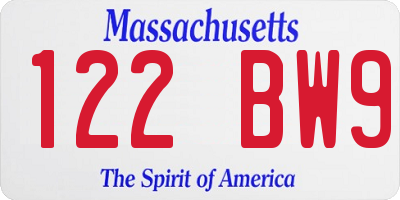 MA license plate 122BW9