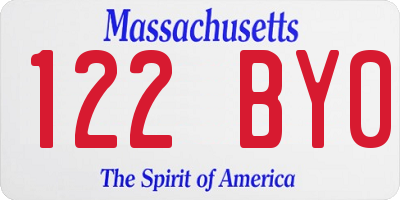 MA license plate 122BY0