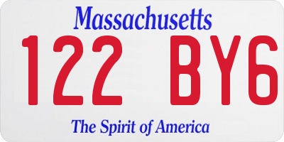 MA license plate 122BY6