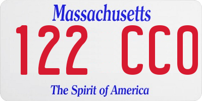 MA license plate 122CC0