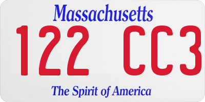 MA license plate 122CC3