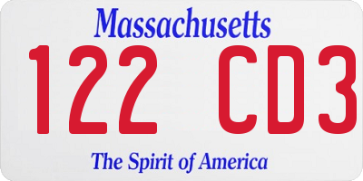 MA license plate 122CD3