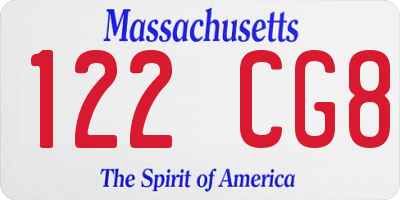 MA license plate 122CG8