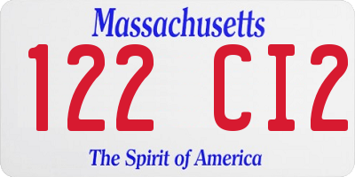 MA license plate 122CI2