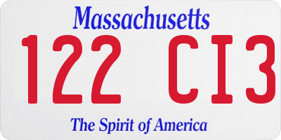 MA license plate 122CI3