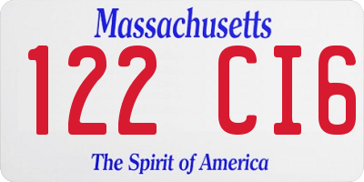 MA license plate 122CI6