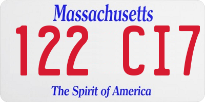 MA license plate 122CI7
