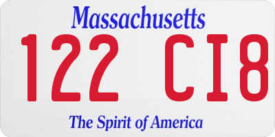 MA license plate 122CI8