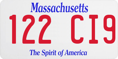 MA license plate 122CI9