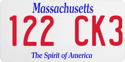 MA license plate 122CK3
