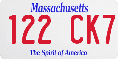 MA license plate 122CK7