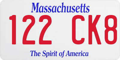 MA license plate 122CK8