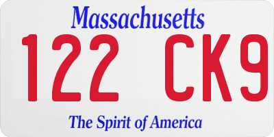 MA license plate 122CK9