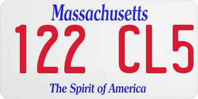 MA license plate 122CL5