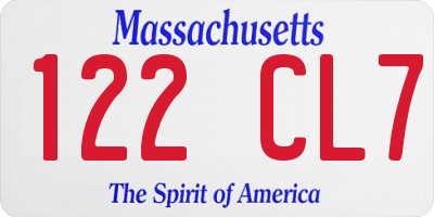 MA license plate 122CL7