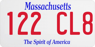 MA license plate 122CL8