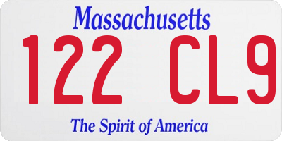 MA license plate 122CL9