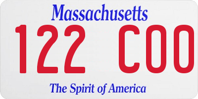 MA license plate 122CO0