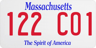 MA license plate 122CO1