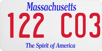 MA license plate 122CO3