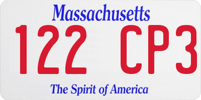MA license plate 122CP3