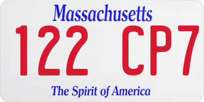 MA license plate 122CP7