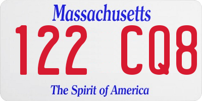 MA license plate 122CQ8