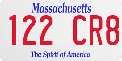 MA license plate 122CR8
