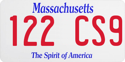 MA license plate 122CS9