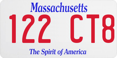 MA license plate 122CT8