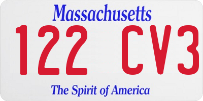 MA license plate 122CV3