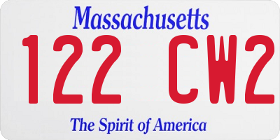 MA license plate 122CW2