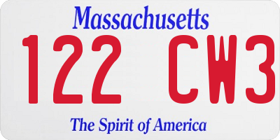 MA license plate 122CW3
