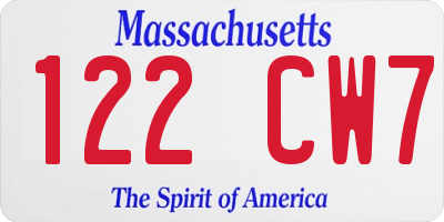 MA license plate 122CW7